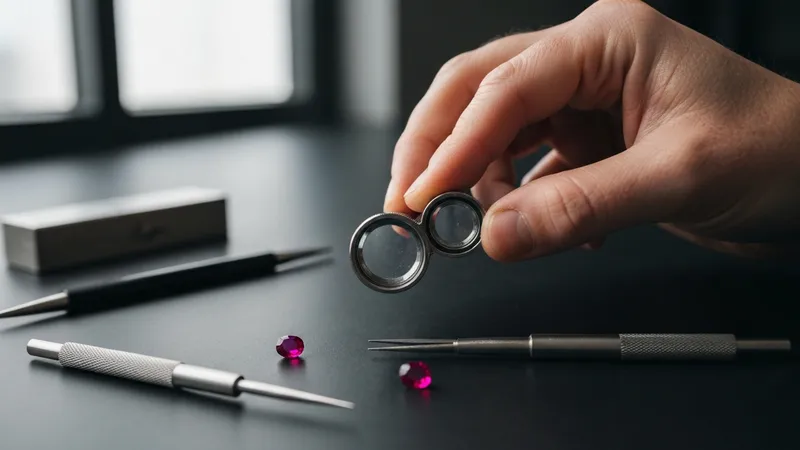 Atelier de joaillerie avec outils de sertissage rubis
